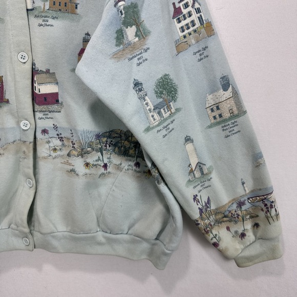 Artisans Sunschein Designs Michigan Lighthouse Cardigan USA 90s All Over Design - Picture 7 of 10
